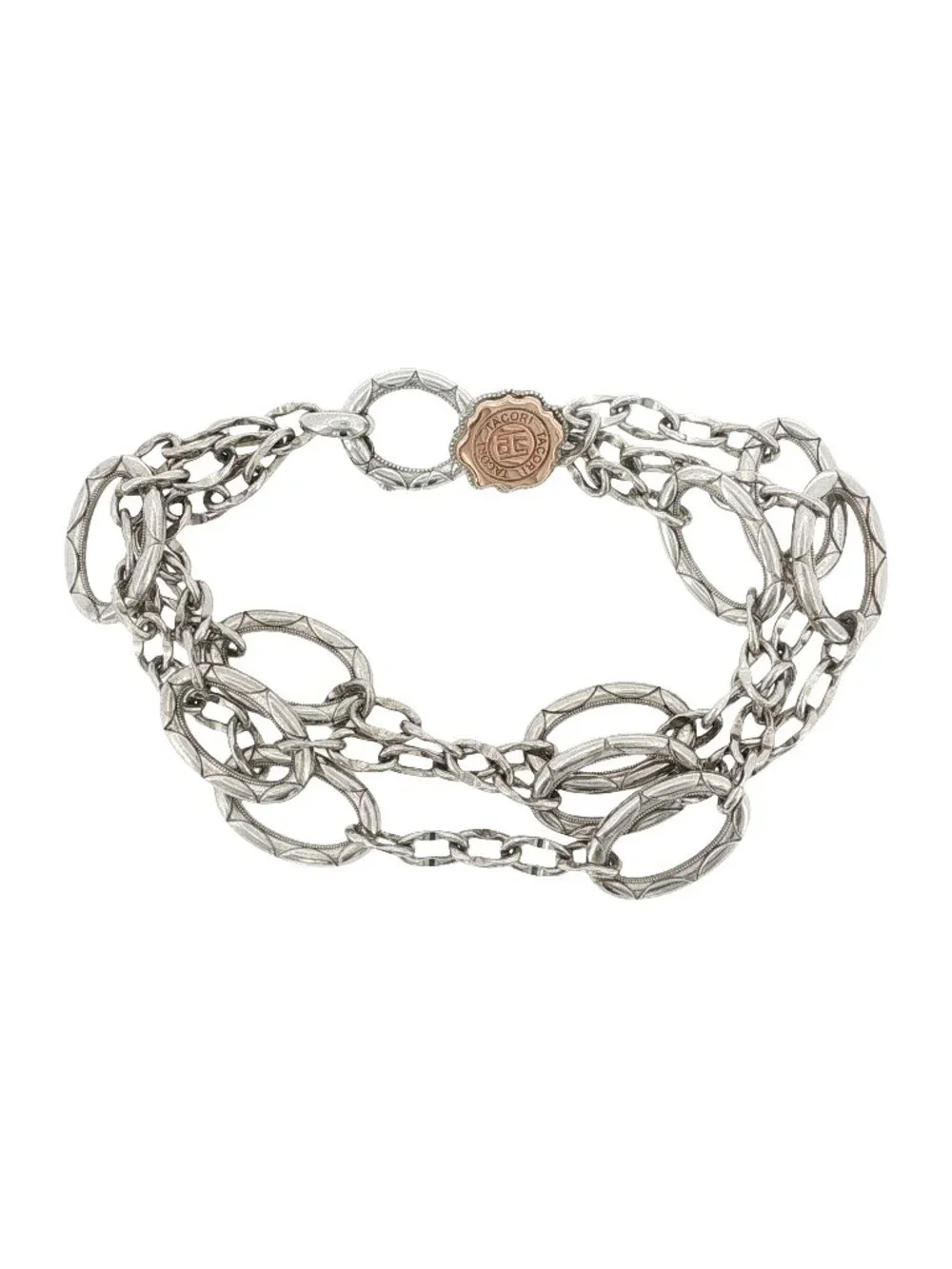 TACORI 925 Silver & 18K Gold Three strand Oval Link Chain Bracelet Size 7